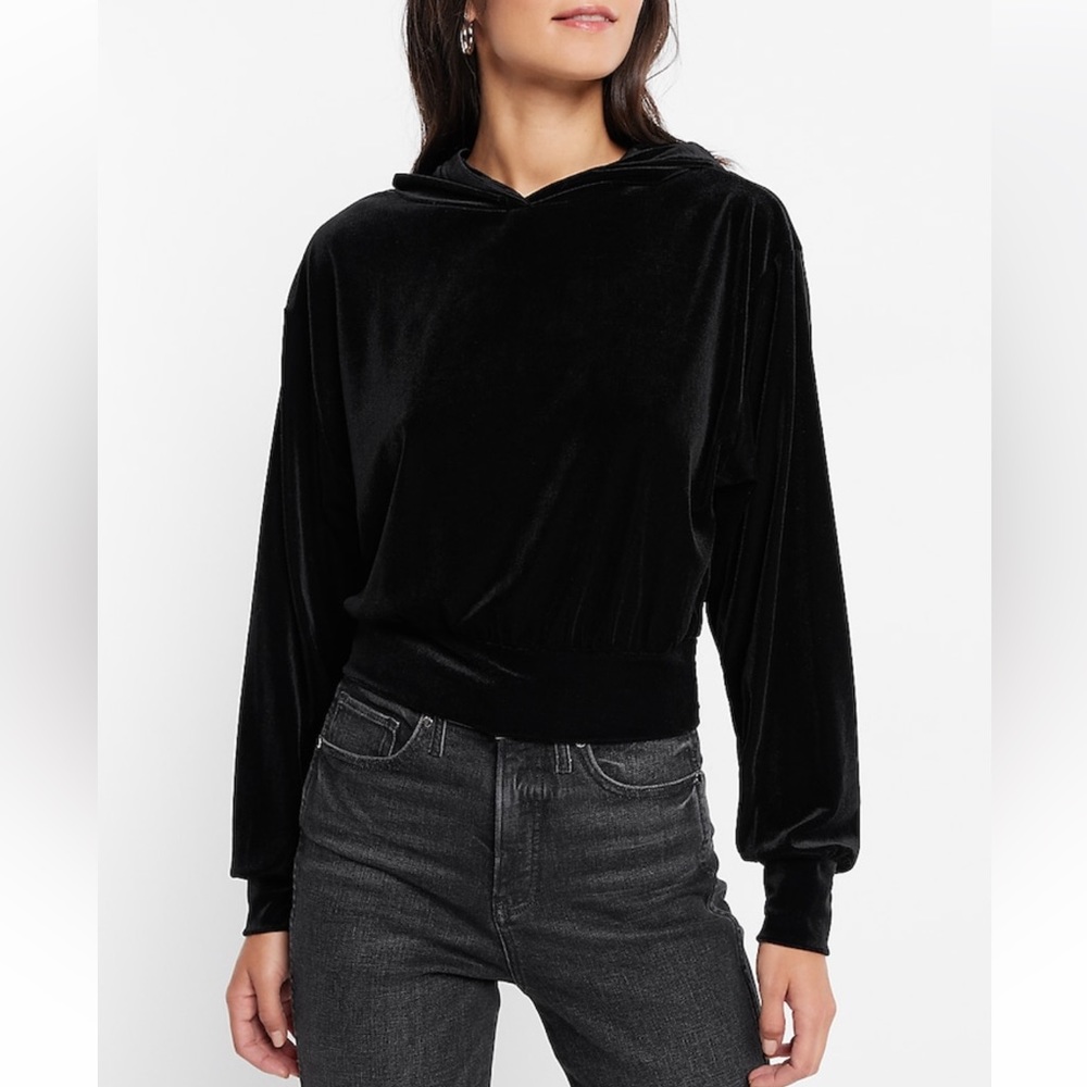 Black Velvet Cropped Hoodie